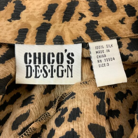 Chico's Design Leopard Print Blouse Size 3 (XL) Silk Tab Sleeve Lightweight - Picture 4 of 4